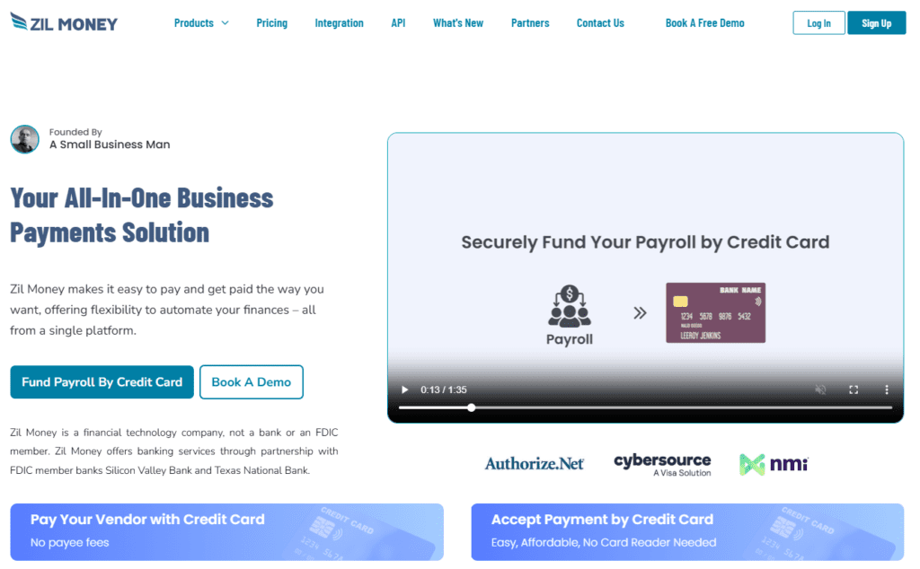 ZilMoney Screenshot that shows you can fund your payroll with credit card.