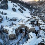 Aerial winter view of Park Hyatt Beaver Creek with ski-in/ski-out access and surrounding village