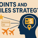 Illustration showing a human head silhouette filled with travel reward icons, including credit cards, airplanes, and stars, symbolizing the mindset and psychology behind points and miles strategy