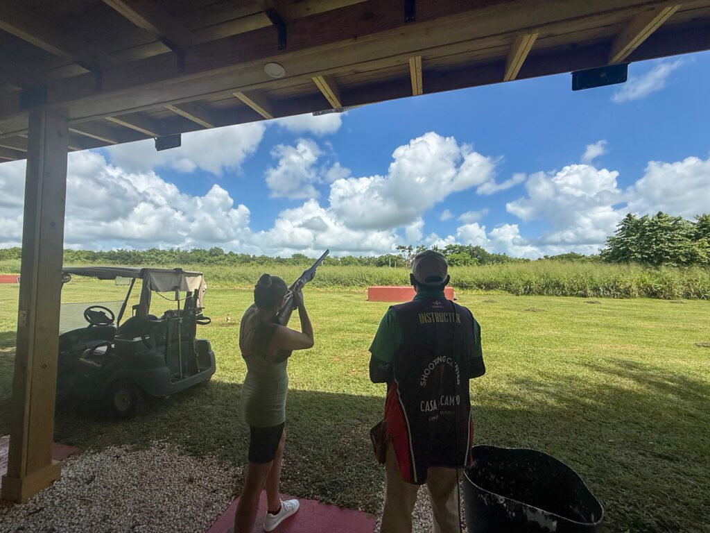 Guest participating in clay shooting at the Casa de Campo Shooting Center, one of the resort’s signature activities