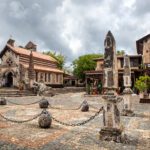 Stone plaza and church in Altos de Chavón at Casa de Campo, a Mediterranean-style village within the resort