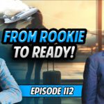 Podcast episode thumbnail showing DeAndre Coke and guest Lane with the text “From Rookie to Ready,” an airplane graphic, and an airport background representing a beginner’s journey into points and miles travel.