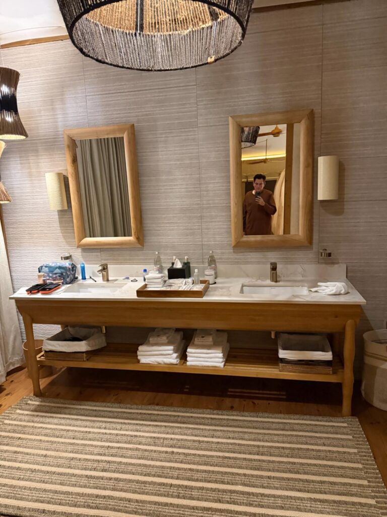 Spacious double vanity bathroom inside luxury tent at JW Marriott Masai Mara lodge