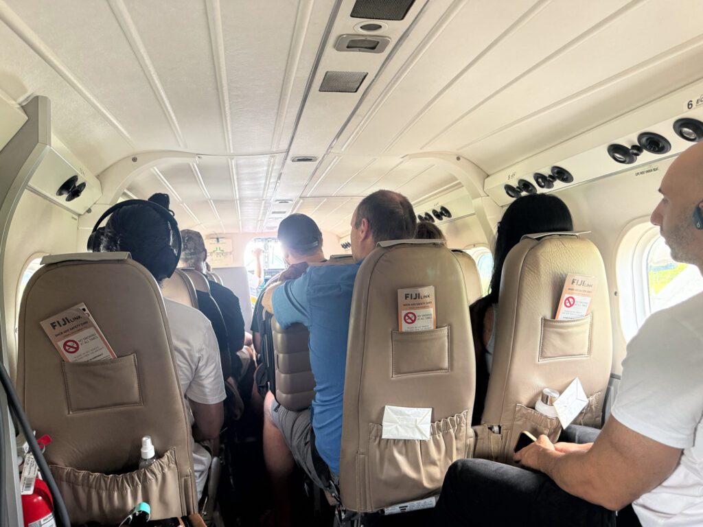Interior of a Fiji Link small propeller plane flying to Savusavu, the gateway to Namale Resort & Spa in Fiji.