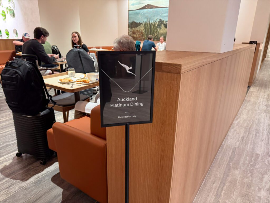 Qantas Auckland Lounge Platinum dining section with reserved seating area