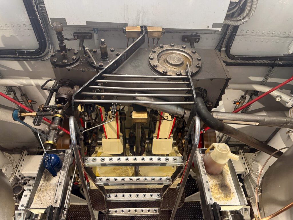 Detailed view of the original steam engine components on the TSS Earnslaw