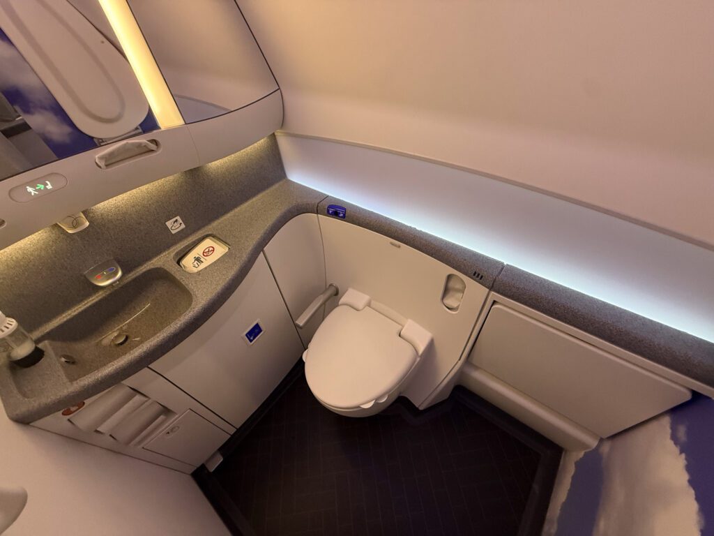 American Airlines business class lavatory on 787-9 with sink and counter space