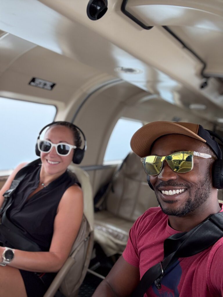 DeAndre and Taryn inside Island Hoppers private plane transfer to Nanuku Resort Fiji