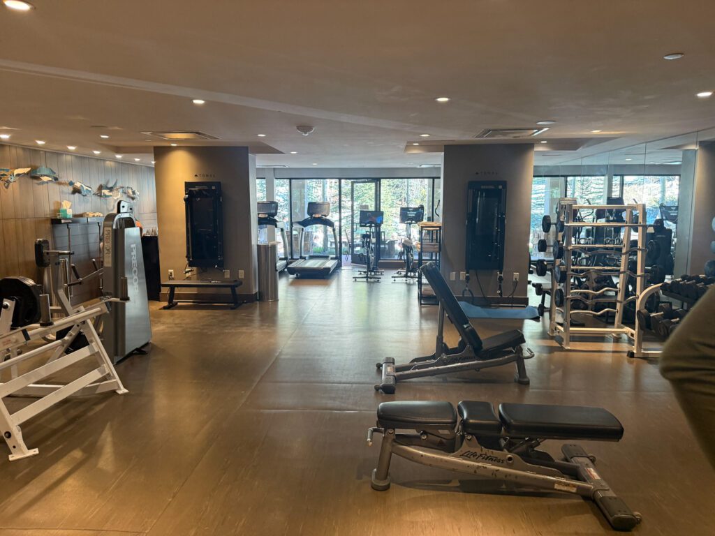 Grand Hyatt Vail fitness center with cardio machines, free weights, and strength training equipment