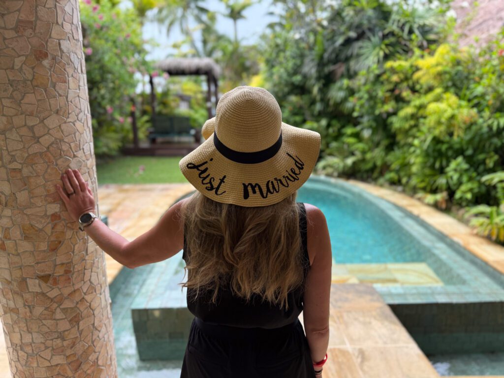 Newlywed guest overlooking private plunge pool villa at Nanuku Resort Fiji